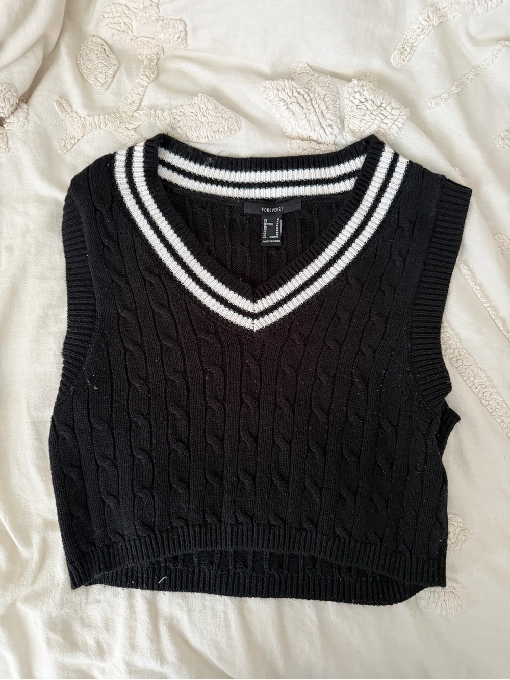 Forever 21 Black Preppy Cable Knit Top V Neck